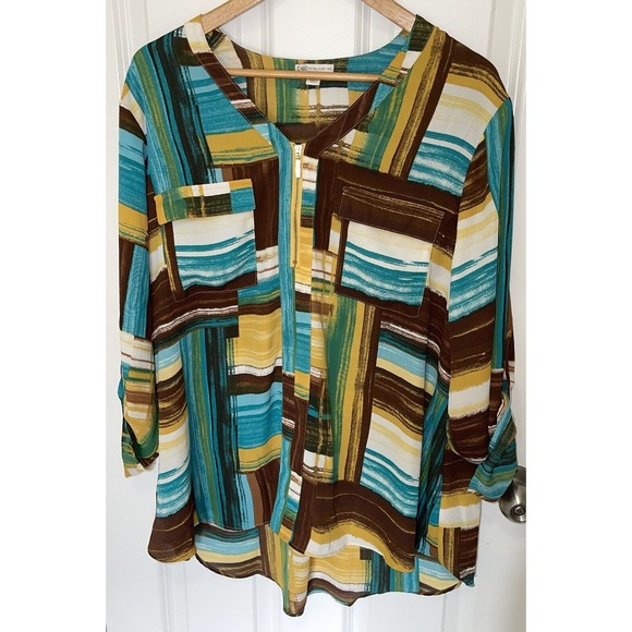 Cato Tops - Cato V-Neck 1/4 Zip Pocketed Long Sleeve w/‎ Roll Tabs Blouse Top Size 18/20W